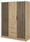 BETTSO - Nelly - Kleiderschrank - mit 3 Drehtüren, 2 Schubladen, Fächern und Kleiderstange - Lamellen/Gerillt - für Garderobe, Flur, Schlafzimmer - Modern - Matt Aristan-Eiche Holzoptik