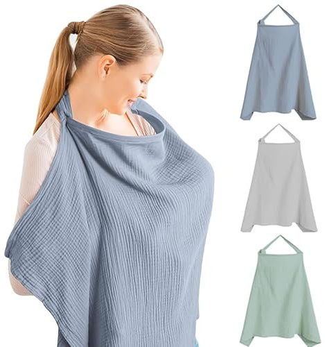 Amningsduk amningsförkläde FaJoek muslin amningsskydd för spädbarn 75 x 95 cm, amningsskydd, amningsduk för resor, mjuk och ventilerande amningshalsduk, bomullsfilt, justerbar rem (blå)