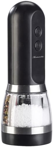 Rosenstein & Söhne Pfeffermühle USB: 2in1-Akku-Salz- & Pfeffermühle mit zwei getrennten Kammern, schwarz (elektrisch, Dual-Salz, BBQ)