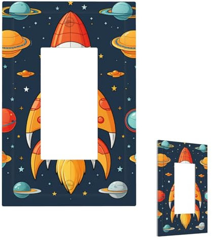 rocket clipart space ship Wall Plate Outlet Cover Toggle Switch Plate 1 Gang Decorative Light Switch Cover for Electrical 5 X 3 WallPlate Switch Plates Plug Cover for Farmhouse Bedroom