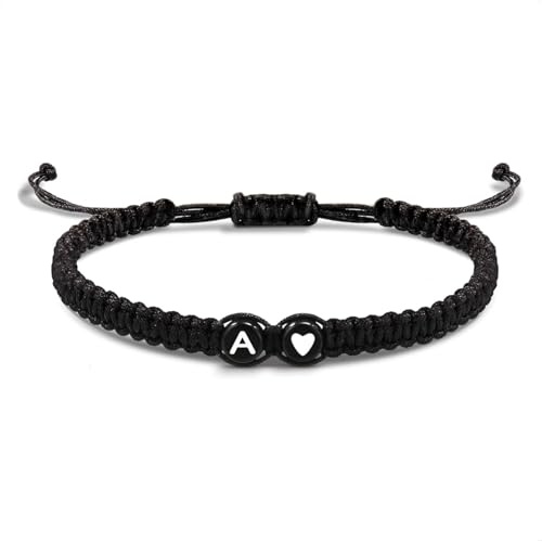 Armband med Bokstav och Hjärta för par och vänner - Namn A-Z brev - Flätat vänskapsband present födelsedag Partner
