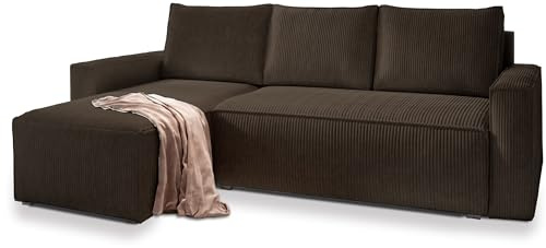 Masseno Ecksofa POTARO mit Schlaffunktion L-Form, Sofa mit Bettkasten, Wohnzimmersofa, Couch, Soffa, Bettsofa, Couchgarnitur- Braun, POSO 06