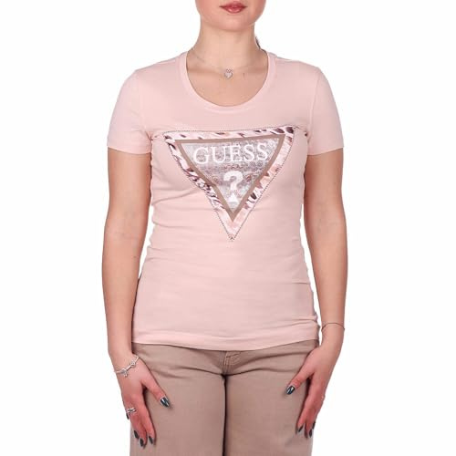 Guess Maglietta a Triangolo da Donna Eco a Maniche Corte con Logo Cheeta, Dimrose, L
