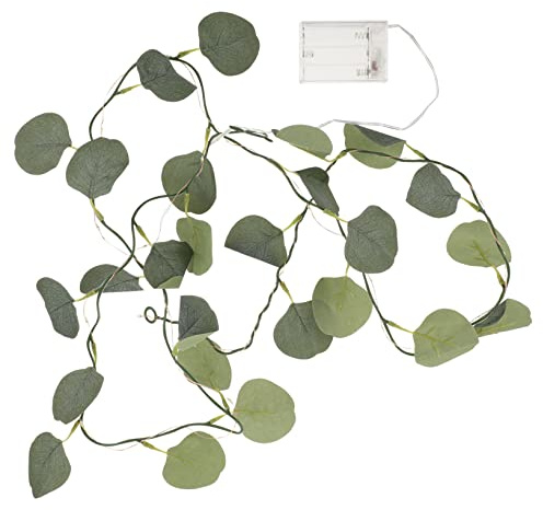 Eukalyptusgirlande mit Lichterkette 20 Leds Grün Pvc mit Kupferdraht | 3 Stück Aa, Ip44 Schutzart, Natürlich Wirkende Blätter, Elegant für Thanksgiving und Hochzeiten