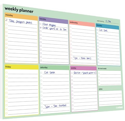Weekly To Do Planner Pad with daily planning sections. A4 size, 52 sheets, 100gsm paper
