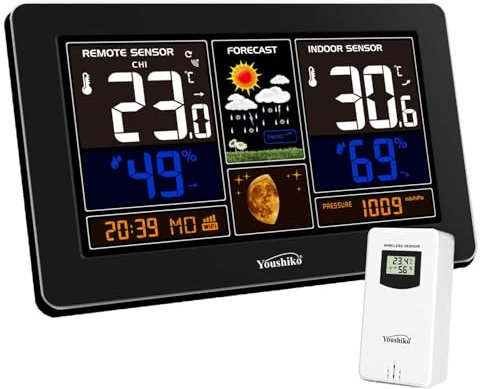 Youshiko WIFI Weather Station (Official 2025 UK Version) Wireless indoor Outdoor Temperature Thermometer, Humidity, Barometric Pressure, Moon Phase