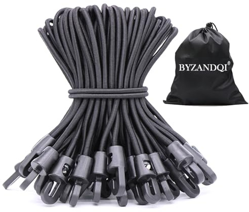 BYZANDQI Spanngummi mit Haken 50er-Pack 10cm, Expander mit Haken Schwarz | Planenspanner Zeltgummis Gummispanner Planengummi Expanderschlingen für Planen Zelt Net Camping