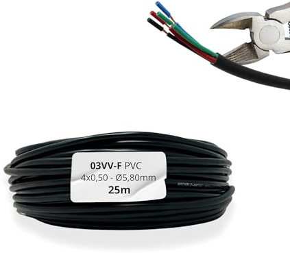 HALOTEC | Câble Flexible 25m Gaine PVC Noire A03VV-F 4x0,50 mm² | 4 Conducteurs Cuivre Bleu Rouge Vert | Basse Tension 300V | Parfait pour Éclairage Maison, Installations Industrielles
