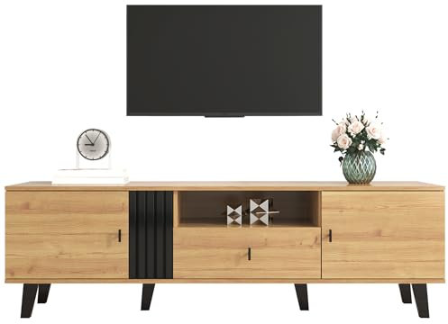 Generisch Meuble TV 170Cm avec Design en Bois et Noir, Meuble TV, Lowboard avec tiroirs, Fonctions de Rangement Multiples, Apparence Unique