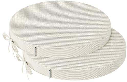 PRIMEPATIO Round Seat Cushions for Dining Chairs Set of 2, 5cm thick Bistro Chair Pads with Ties for Kitchen Garden Bar Hight Stool, Slip Resistant Indoor Outdoor Seat Cushion, 40x40cm, Beige