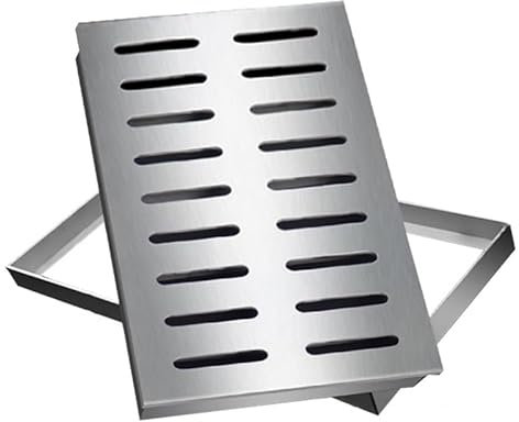 XLIHAWY Rejilla Y Marco Drenaje Acero Inoxidable para Exteriores, Tapa Alcantarillado, con Base, Rectangular Metal, para Alcantarillado, Patio, Garaje Y Pozo Concreto.(30x40x3cm)