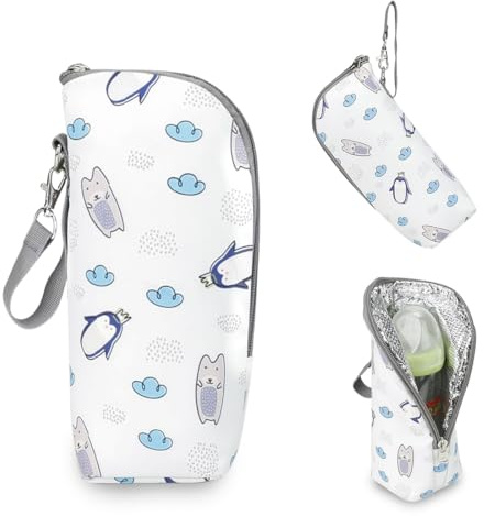 QOWIJZE 1 Stück Lsoliertasche Babyflasche,Babyflaschen Wärmer,Baby Flaschen Thermotaschen,Baby Milchflaschen Wärmer,Tragbare Babyflaschentasche,Für Kinderwagenreisen Im Freien,Pinguin-Design