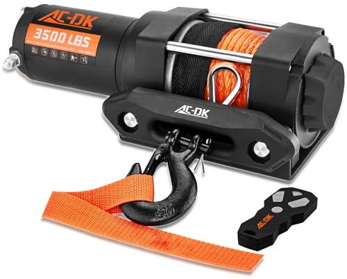 AC-DK 1587.6 kg ATV/UTV-Seilwinde, synthetisches Seil-Set, 12 V Seilwinde mit kabelloser Fernbedienung für Off-Road-Anhänger, Boot, Wohnmobil, Abschleppwinde, Seilwinde mit Montageplatte und