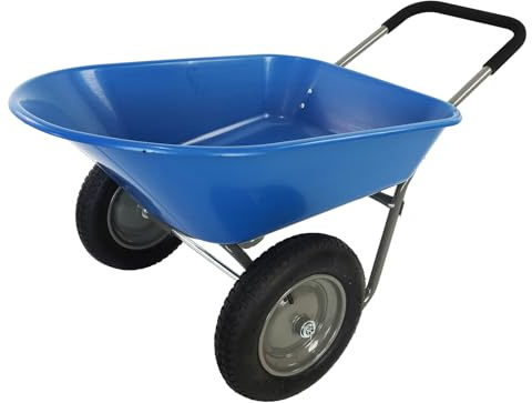 2 Wheel Wheelbarrow, Yard Cart with Padded Handlebar, Pneumatic Tires for High Stability, Ideal for Moving Soil, Plant Shrub, Gardening Tool, Easy Assembly (Blue)
