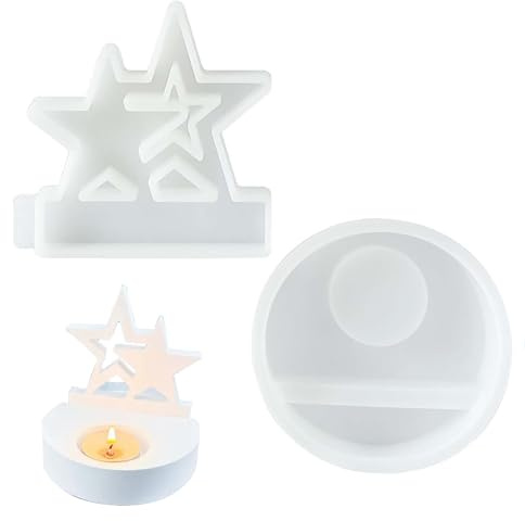 2 Stück Silikonformen Gießformen Kerzenhalter, Gipsformen zum Gießen Weihnachten mit Runder Basis, Weihnachten Sterne Silikonform Einschieber Silikonform Stern für Epoxidharz, Gips, Beton