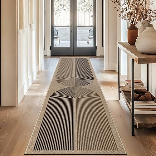Capslpad Teppichläufer für Eingang 60x240cm Rutschfester Flurteppich Waschbarer Jute-Look-Teppich Küchenläufer Haltbarer Bodenteppich Teppichläufer für Wohnzimmer Schlafzimmer Balkon Korridor, Schwarz