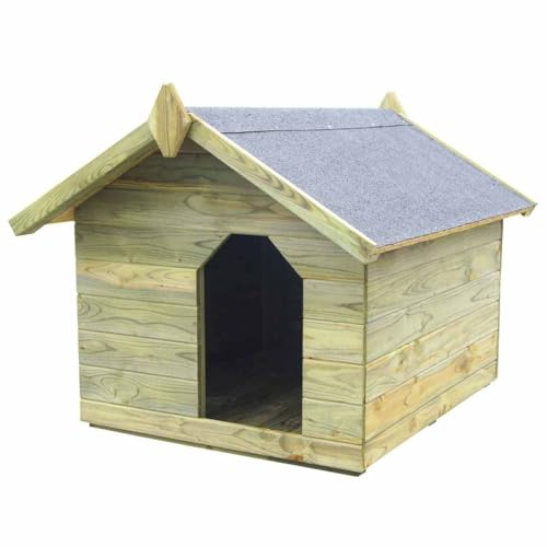 Hundehütte mit Holzrahmen, Haustierhaus mit öffnendem Linoleum Dach & Tür für Hinterhof Garten, Wetterfest, Grün 85 x 103 x 77 cm Imprägniertes Kiefernholz