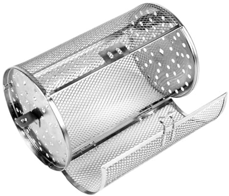 CIYODO Edelstahl Grillkorb 14x23cm Drehgrillkäfig Für Nüsse BBQ Grillzubehör Mit Beweglicher Tür Für Außengrill Grillgerät