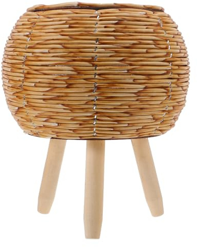 INOOMP Supporto per Piante Intrecciato in Rattan Naturale Cesto Stabile per Fioriere da Interno ed Esterno Alzata Decorativa per Giardino Soggiorno e Balcone Design Nordico Creativo