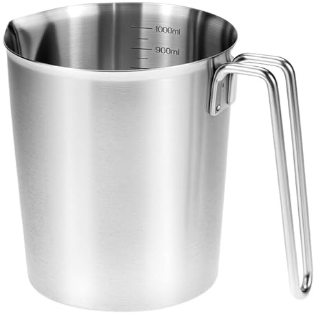 Messbecher 1L Edelstahl, metall messbecher Mit Griff, Mit Unzen- Und Ml-Skala, Lebensmittelqualität 304 Edelstah, für Milchkännchen, Kaffeekanne, Eiskübel, Spülmaschinenfest, Silber