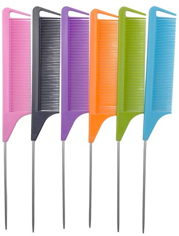 Tail Comb Set 6 Pcs,Professional Rat Tail Comb ABS Plastic Fine Tooth Hair Parting Combs, Multi-Color Styling Combs