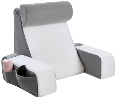 Lesekissen Für Bett Und Sofa, Rückenkissen Mit Abnehmbarer Nackenrolle & Armlehne, Rückenstützkissen Bett Mit Aufbewahrungstasche, Rückenlehne Kissen Zum Lesen, Arbeiten, Schlafen, Fernsehen