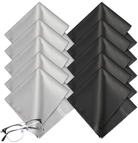 Romon Mikrofiberdukar Glasögon, 20 st 20 cm x 20 cm Mikrofiber Rengöringsduk för Lins Rengöringsduk Återanvändbara Glasögonglasögon, Surfplatta, Telefoner, 10 Svart & 10 Grå