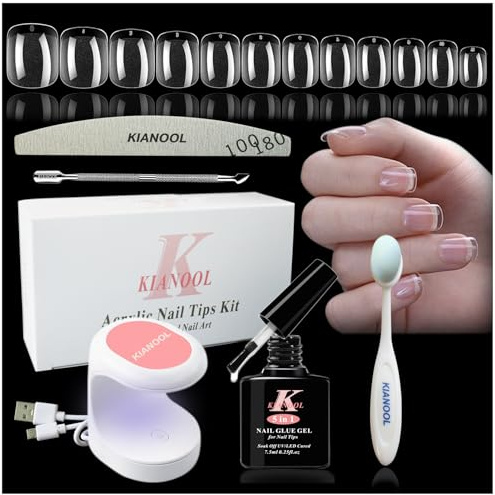 Capsule Americaine Ongle Kit, 552pc Faux Ongles Carré Court avec UV Lampe | 5 in 1 Colle Gel, Mini Lampe UV, Capsules Ongles Kit Manucure pour L'extension Des Ongles, DIY Cadeau Pour Femme, Voyages