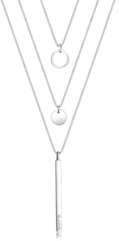 Elli Damen-Kette mit Anhänger Geo Kreis Layer Rechteck 925 Silber Kristall | weiß Brillantschliff 40 cm