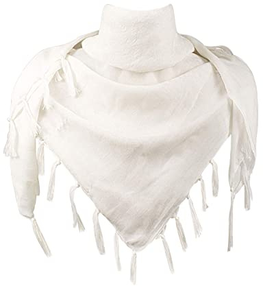 Explore Land Cotton Shemagh Keffiyeh Tactical Desert Military Scarf Neck Head Wrap with Tassel for Men Women Solia White 41 x 43 inches (105 x 110 cm)