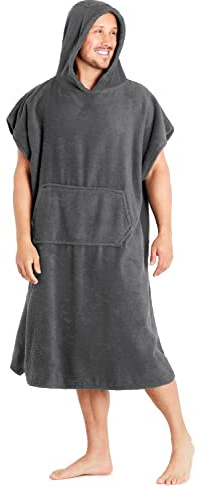 CityComfort Peignoir À Capuche pour Homme, Femme | Serviette Poncho Ultra Légère 100% Coton avec Poche | Sortie De Bain Éponge pour Vacances, Piscine, Plage, Baignade (S/M, Gris Anthracite)