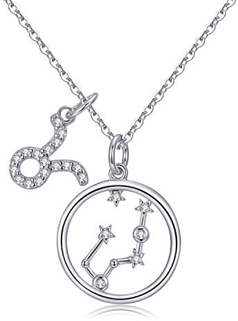 Qings Sternzeichen Sternbild Halskette - 925 Sterling Silber Astrologie Schmuck, Sternzeichen Anhänger Stern Kette für Frauen, Horoskop Sterne Geschenk für Mädchen 17.7-19.2 Inch