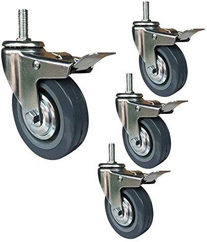 WQSQ 4 Rotelle Pivotanti 75/100mm Ruote per Carichi Pesanti con Filetto M10/M12 Ruote per Mobili con Freno capacità di Carico di 270 kg