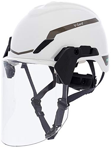 MSA V-Gard H1 Baustellenhelm - Unbelüfteter Arbeitshelm mit Visier - EN 12492 & 397 - Weiß