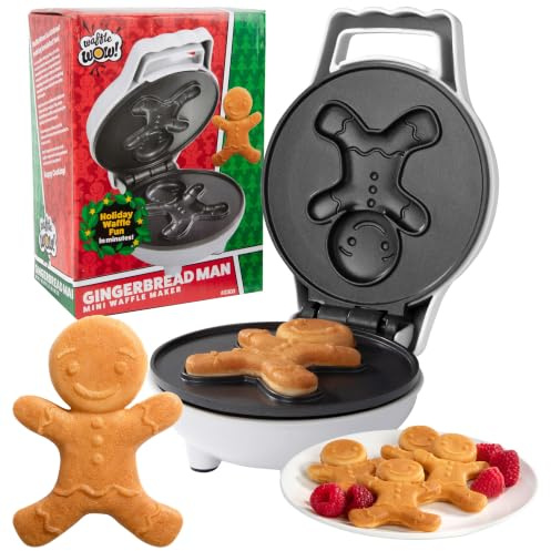 Gingerbread Man Mini Waffle Maker - Make Christmas Special for Kids with Cute 4 Waffle Iron, Electric Non-Stick Breakfast Device, Fun Gift for Holidays and Parties