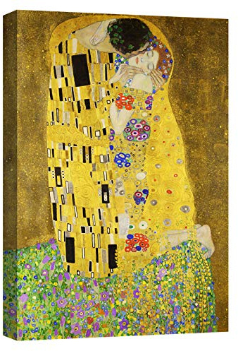 canvashop Quadro Klimt Il Bacio 50x35 cm Verticale Tela Canvas | Moderno, Stampe da Parete, Arredo Casa, Soggiorno, Camera da Letto