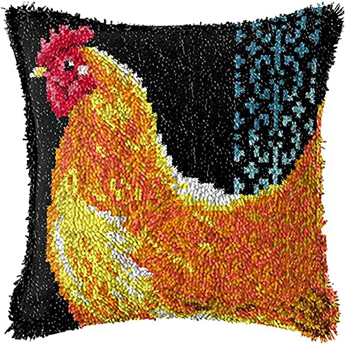 ZFFLYH Knüpfhaken-Set für Erwachsene und Kinder, Hühner, bedrucktes Muster, Leinwand und vorgeschnittene Wolle, Kissenbezug, Handarbeit, bedruckter Kissenbezug, Stickset, B