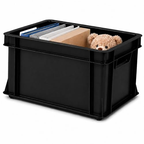 ARTECSIS® 2 x Kunststoffkiste 29L (stapelbar) anthrazit - Transport & Lagerbox (41x34x24cm) - Aufbewahrungsbox & Lagerkiste aus stabilem Kunststoff - Ordnungsbox & Transportkiste Garten & Werkstatt