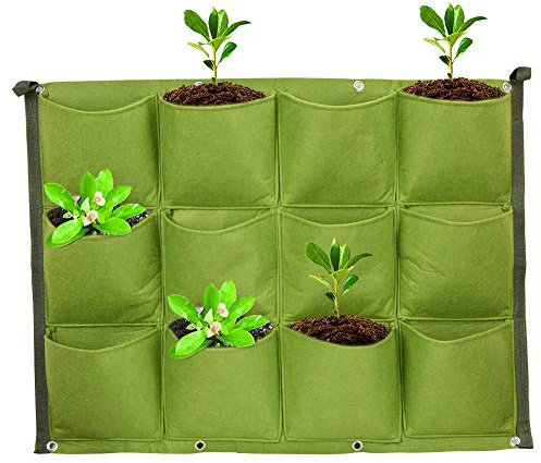 HERCHR Hanging Plant Grow Bag 12 Pockets Wall Hanging Planter Vertical Flowerpot Bag 23.6×31.5inch Wall Mounted Greening Plantingbag Outdoor Indoor Hang Planter