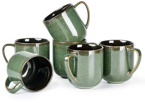 LERATIO Ceramic Coffee Mugs Set of 6,12oz Handmade Coffee Mugs Set | Large Handle for Cappuccino/Latte/Tea/Hot Cocoa,Oven &Dishwasher & Microwave Safe-Green