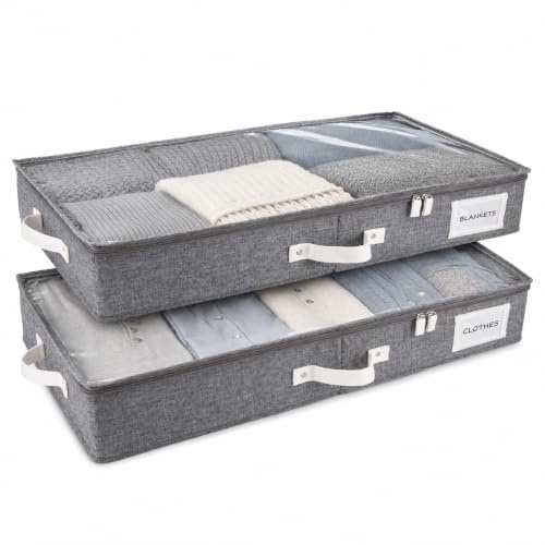 HOMELUX THEORY Unterbett-Aufbewahrungsbehälter mit niedrigem Profil, dünner Unterbett-Organizer mit Behältern und Deckeln, Unterbett-Aufbewahrungsbox, ideal für saisonale Kleidung, Decken, Stoff und