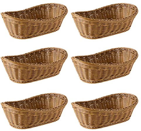 VENEKA Lot de 6 paniers à pain ovales en osier tissé, 25,4 cm, panier de rangement pour nourriture, fruits, cosmétiques, table et salle de bain