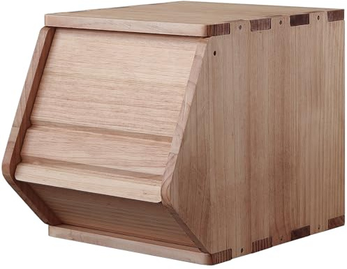 unununu Stackable Solid Wood Storage Chests,Bins with Lids,Modular Wooden Multi-use Box,Closet Storage Organizers,Hall Entryway Cabinet,Drawers,Potato,Onion,Bread,Classify by Items,11.75”W(1 Pack)