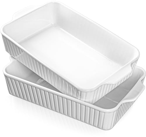 Dizada 9x13 Casserole Dish Set of 2 - Deep 4.2 Qt Porcelain Baking Dishes with Lids, Ceramic Bakeware for Lasagna, Roasts, Cake, Oven Microwave Safe