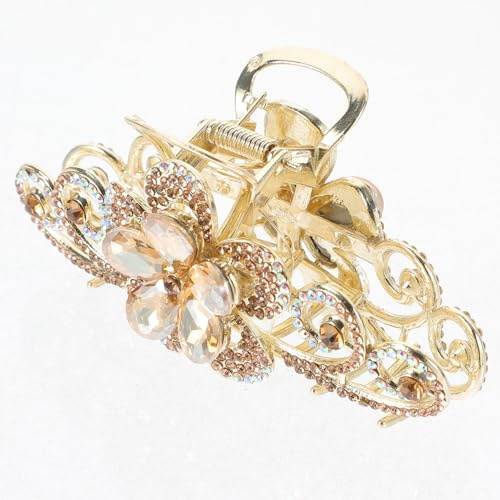 WOFASHPURET Pince à Cheveux Grosse Taille Pince à Griffes Multifonction en Alliage Strass Double Face de Fleur pour Coiffures et Occasions Variées