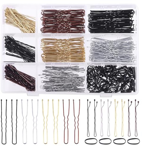 420 Stück Haarnadeln Set, Metall Wellenform Haarklammern, Enthält 160 Bobby Pins + 160 U-haarklammern + 100 Gummibänder，Haarspangen Set mit Aufbewahrungsbox für Damen Mädchen Friseursalon