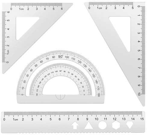 MSDADA Set di 4 righelli in lega di alluminio, goniometro triangolare, matematica, geometria, kit di strumenti per studenti, insegnanti, ingegneri e disegnatori (argento)