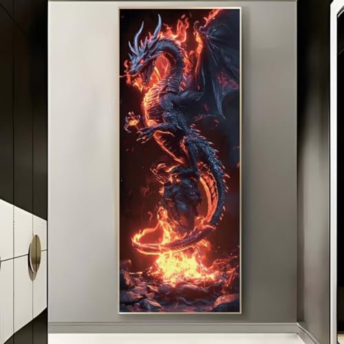 Diamond Painting Feuer Drache Diamond Painting Erwachsene 5D Diamant Painting Bilder Erwachsene Kinder, DIY Diamond Painting Set Strass Stickerei Malerei für Home Wand Dekor Geschenke 190x65cm -595BD