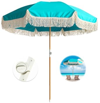 ELZEM Blau Sonnenschirm Balkon 180cm Gartenschirm Mit Quasten Strandschirm Uv Schutz Balkonschirm Neigbar Tischschirm Wasserdicht Für Garten Terrasse Strand/Tragetasche