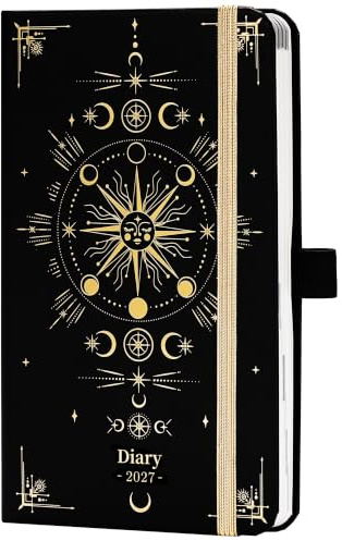 Artfan Pocket Diary 2026 - A6 2026 Pocket Diary Week to View, Small DIARY 2026 from January to December with Pen Loop and Golden Sun Pattern Cover